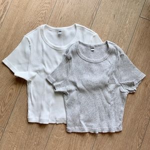 2 Uniqlo Ribbed Crew Neck Cropped Tops